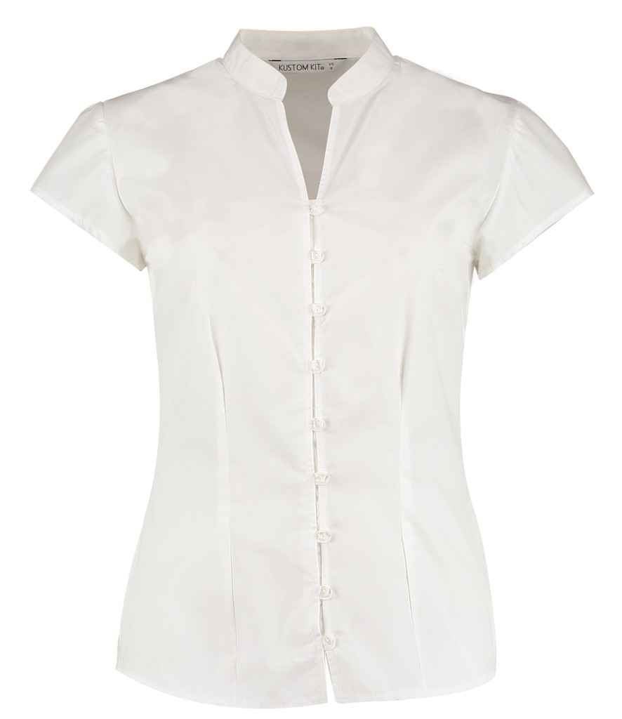 Kustom Kit Ladies Cap Sleeve V Neck Tailored Continental Blouse | White - Image 2
