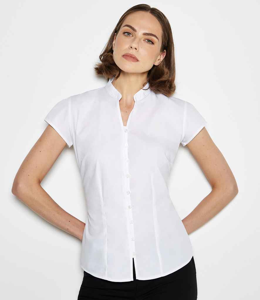 Kustom Kit Ladies Cap Sleeve V Neck Tailored Continental Blouse | White