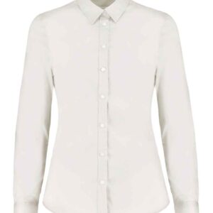 Kustom Kit Ladies Long Sleeve Tailored Stretch Oxford Shirt | White