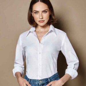 Kustom Kit Ladies Long Sleeve Tailored Workwear Oxford Shirt | White