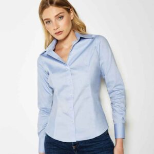 Kustom Kit Ladies Premium Long Sleeve Tailored Oxford Shirt | Light Blue