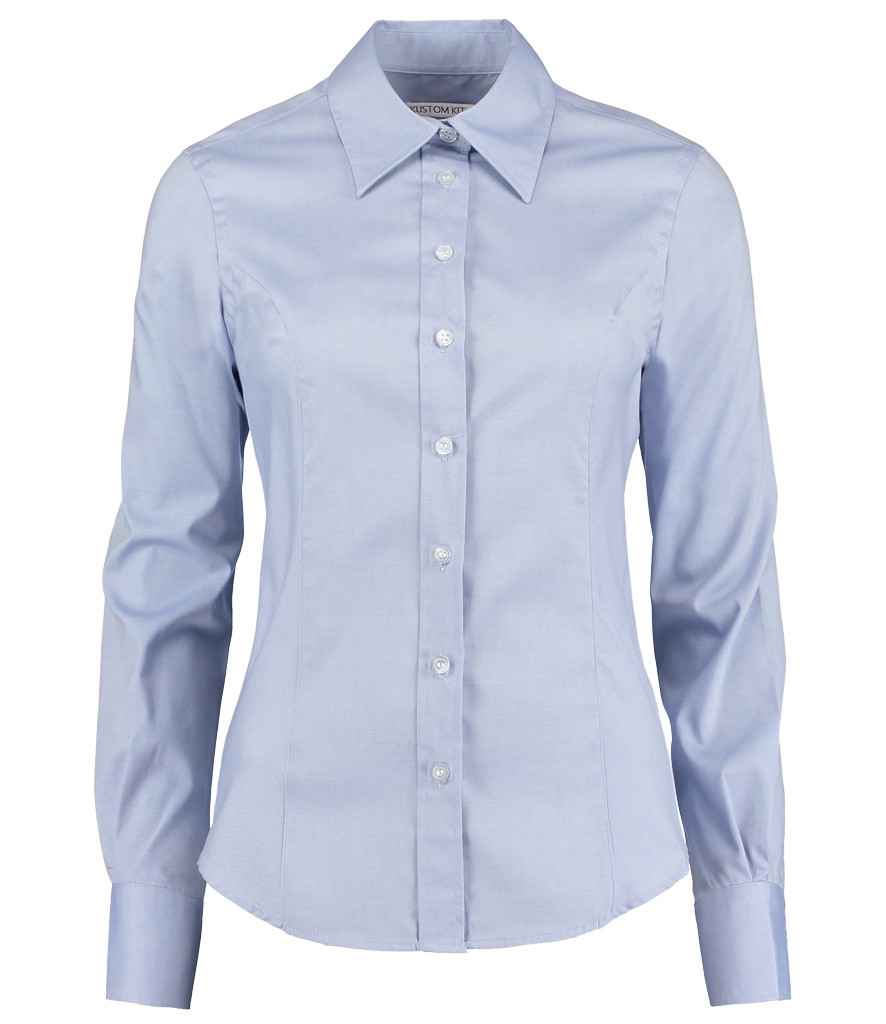 Kustom Kit Ladies Premium Long Sleeve Tailored Oxford Shirt | Light Blue - Image 2
