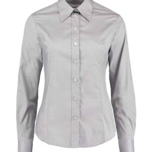Kustom Kit Ladies Premium Long Sleeve Tailored Oxford Shirt | Silver