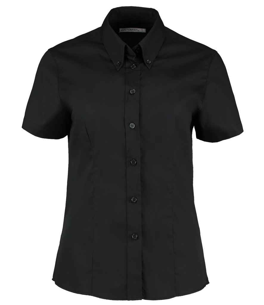 Kustom Kit Ladies Premium Short Sleeve Tailored Oxford Shirt | Black