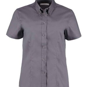 Kustom Kit Ladies Premium Short Sleeve Tailored Oxford Shirt | Charcoal