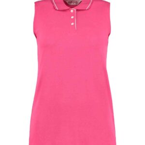 Kustom Kit Ladies Proactive Sleeveless Cotton Piqué Polo Shirt | Raspberry/White