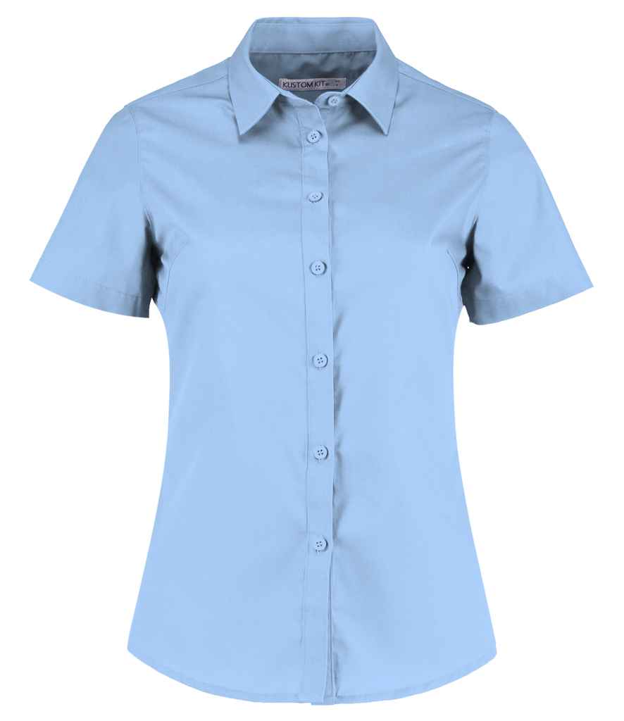 Kustom Kit Ladies Short Sleeve Tailored Poplin Shirt | Light Blue