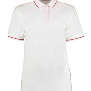 Kustom Kit Ladies St Mellion Tipped Cotton Piqué Polo Shirt | White/Red
