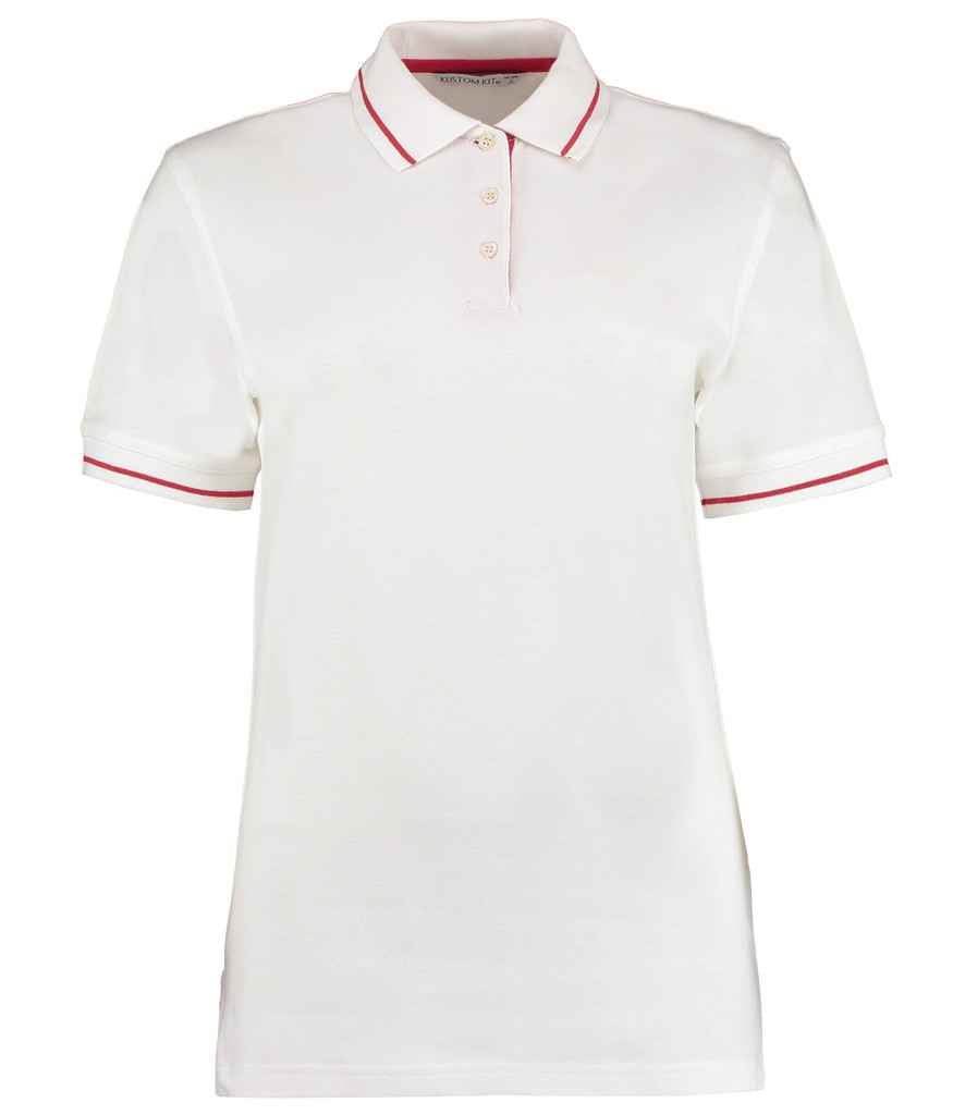Kustom Kit Ladies St Mellion Tipped Cotton Piqué Polo Shirt | White/Red