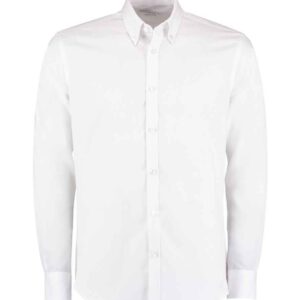 Kustom Kit Long Sleeve Slim Fit Oxford Twill Non-Iron Shirt | White
