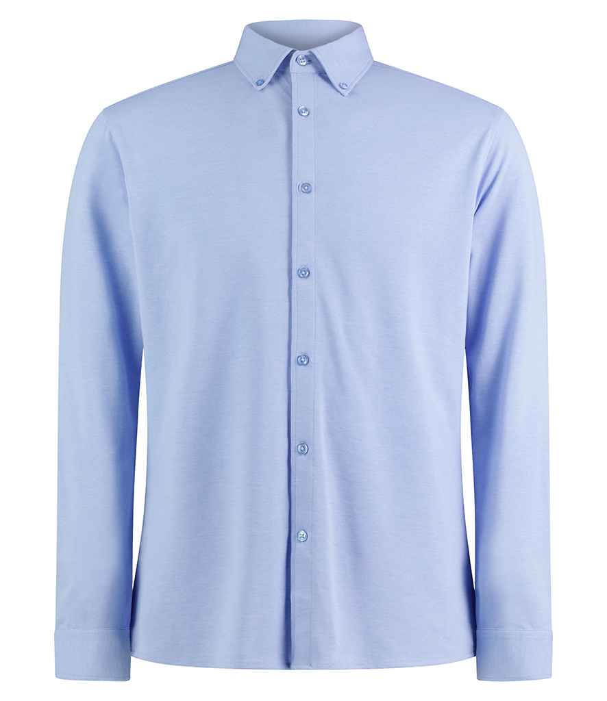 Kustom Kit Long Sleeve Superwash® 60°C Piqué Shirt | Light Heather Blue - Image 2
