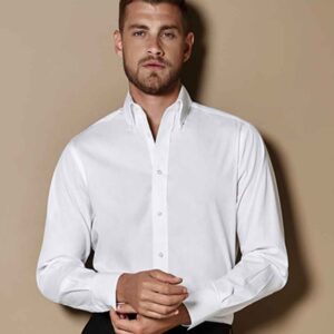 Kustom Kit Long Sleeve Tailored City Business Shirt | White