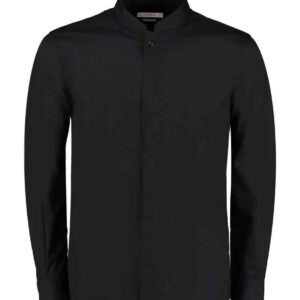 Kustom Kit Long Sleeve Tailored Mandarin Collar Shirt | Black