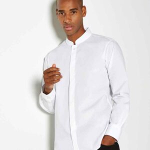 Kustom Kit Long Sleeve Tailored Mandarin Collar Shirt | White