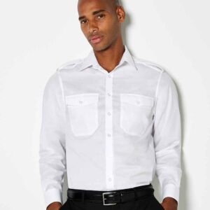 Kustom Kit Long Sleeve Tailored Pilot Shirt | White