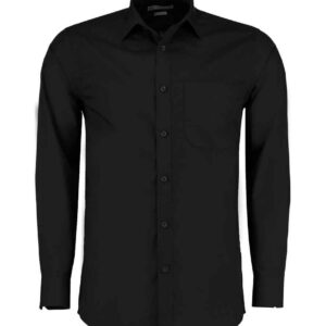 Kustom Kit Long Sleeve Tailored Poplin Shirt | Black
