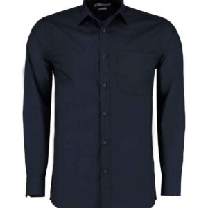 Kustom Kit Long Sleeve Tailored Poplin Shirt | Dark Navy