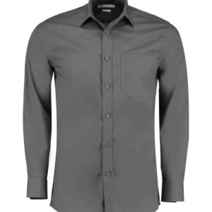 Kustom Kit Long Sleeve Tailored Poplin Shirt | Graphite Grey