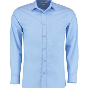 Kustom Kit Long Sleeve Tailored Poplin Shirt | Light Blue