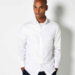 Kustom Kit Premium Long Sleeve Tailored Oxford Shirt | White