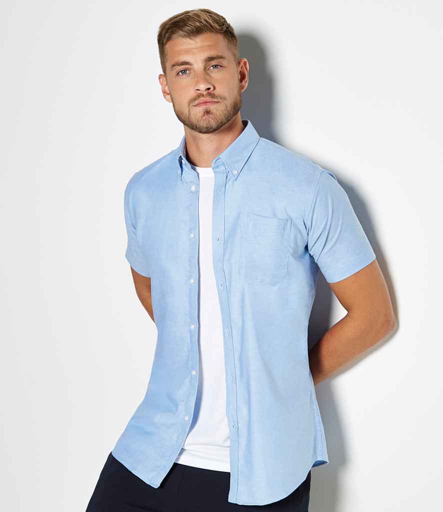 Kustom Kit Short Sleeve Slim Fit Oxford Shirt | Light Blue - Image 2