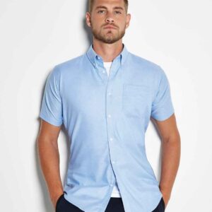 Kustom Kit Short Sleeve Slim Fit Oxford Shirt | Light Blue