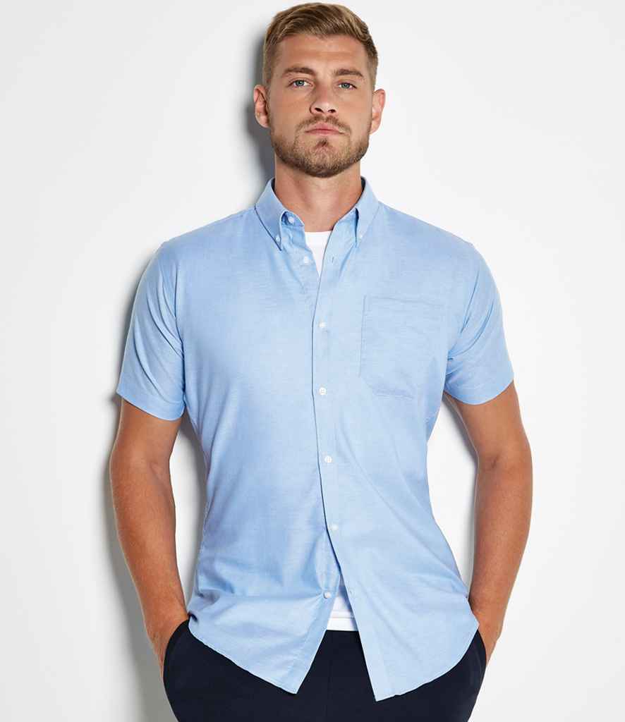 Kustom Kit Short Sleeve Slim Fit Oxford Shirt | Light Blue