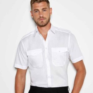 Kustom Kit Short Sleeve Tailored Pilot Shirt | White