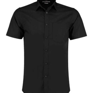 Kustom Kit Short Sleeve Tailored Poplin Shirt | Black