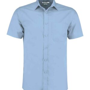 Kustom Kit Short Sleeve Tailored Poplin Shirt | Light Blue