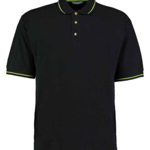 Kustom Kit St Mellion Tipped Cotton Piqué Polo Shirt | Black/Lime Green