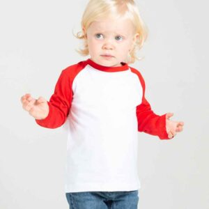 Larkwood Baby/Toddler Long Sleeve Baseball T-Shirt | White/Navy