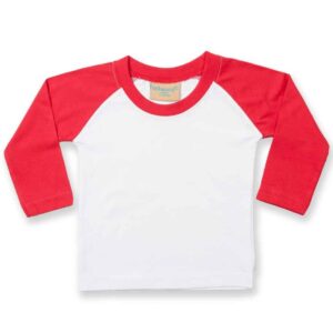 Larkwood Baby/Toddler Long Sleeve Baseball T-Shirt | White/Red