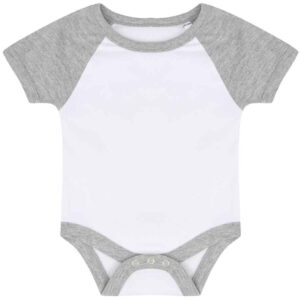 Larkwood Essential Short Sleeve Baby Baseball Bodysuit | White/Heather Grey