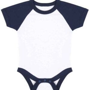 Larkwood Essential Short Sleeve Baby Baseball Bodysuit | White/Navy