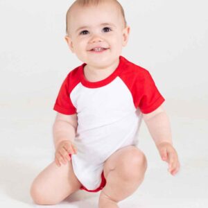 Larkwood Essential Short Sleeve Baby Baseball Bodysuit | White/Red