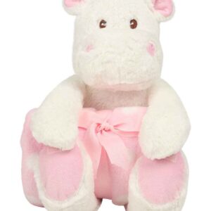 Mumbles Hippo with Printed Fleece Blanket | White/Pink