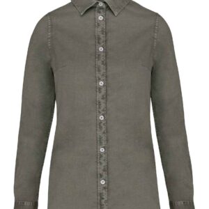 Native Spirit Ladies Washed Long Sleeve Shirt | Washed Pale Khaki