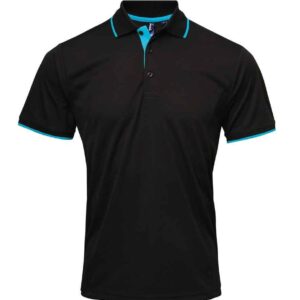 Premier Contrast Coolchecker® Piqué Polo Shirt | Black/Turquoise Blue