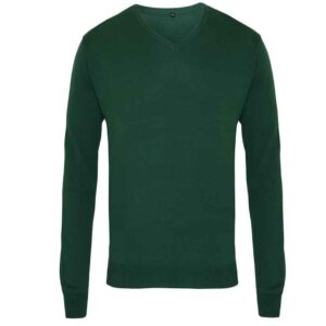 Premier Knitted Cotton Acrylic V Neck Sweater | Bottle Green