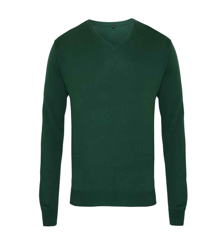 Premier Knitted Cotton Acrylic V Neck Sweater | Bottle Green