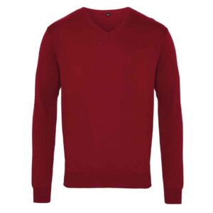 Premier Knitted Cotton Acrylic V Neck Sweater | Burgundy