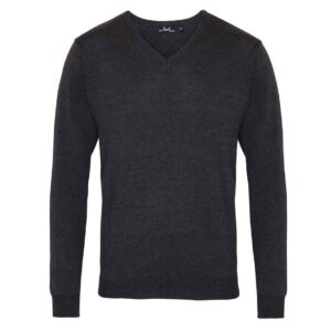 Premier Knitted Cotton Acrylic V Neck Sweater | Charcoal