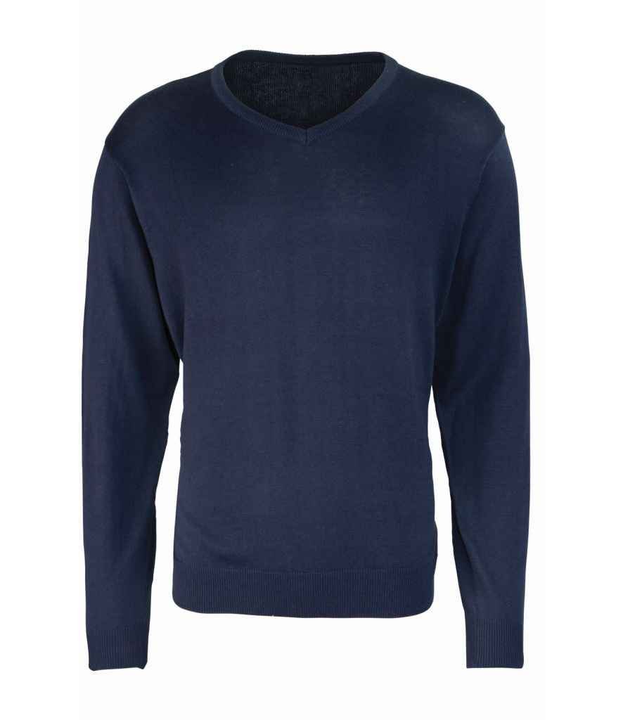 Premier Knitted Cotton Acrylic V Neck Sweater | Navy