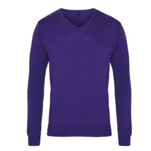 Premier Knitted Cotton Acrylic V Neck Sweater | Purple