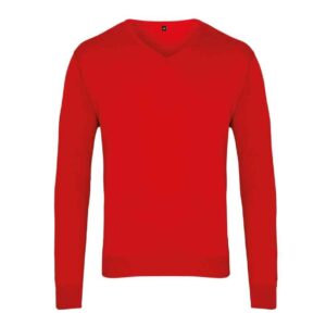 Premier Knitted Cotton Acrylic V Neck Sweater | Red