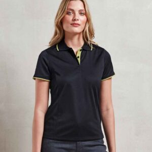 Premier Ladies Contrast Coolchecker® Piqué Polo Shirt | Black/Lime Green