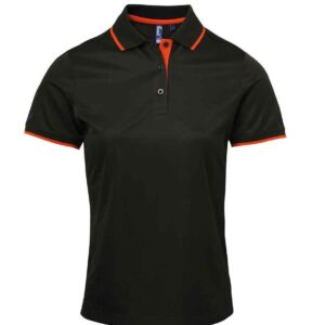 Premier Ladies Contrast Coolchecker® Piqué Polo Shirt | Black/Orange