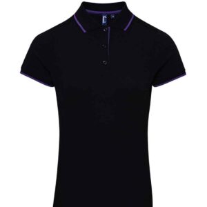 Premier Ladies Contrast Coolchecker® Piqué Polo Shirt | Black/Purple