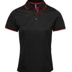 Premier Ladies Contrast Coolchecker® Piqué Polo Shirt | Black/Red